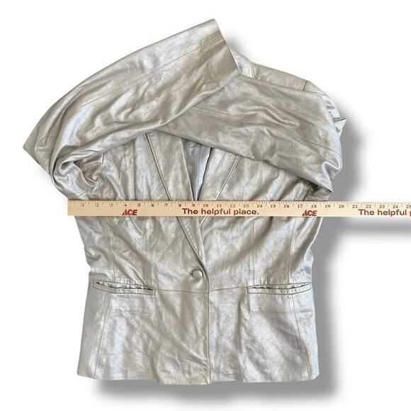Isabella DeMarco Metallic Silver Genuine Leather Blazer Jacket Size M - Picture 3 of 10